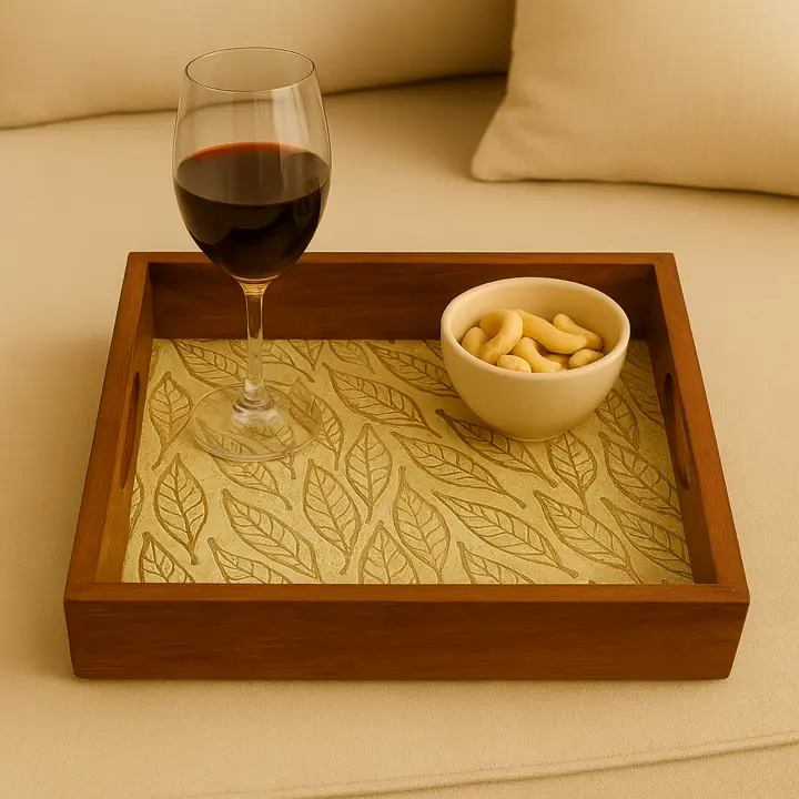 Nature-Inspired Leaf Pattern Wooden Serving Tray (14*10)