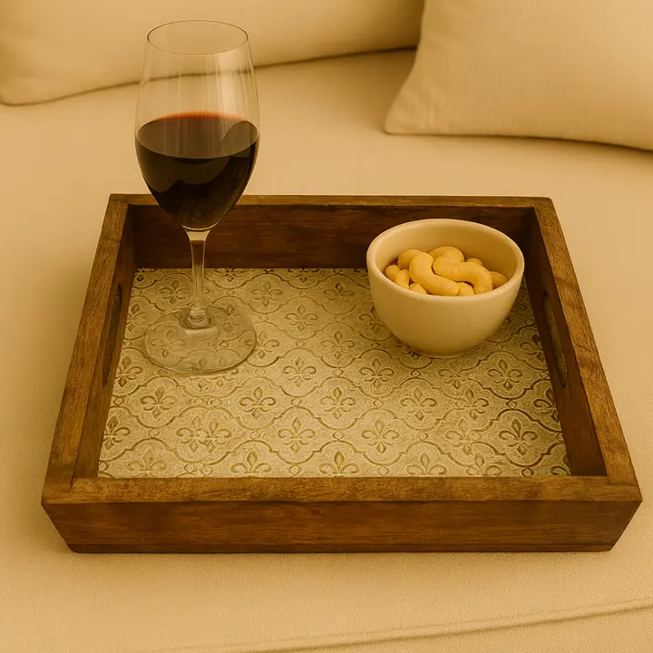 Regal Fleur-de-Lis Pattern Wooden Serving Tray (14*10)