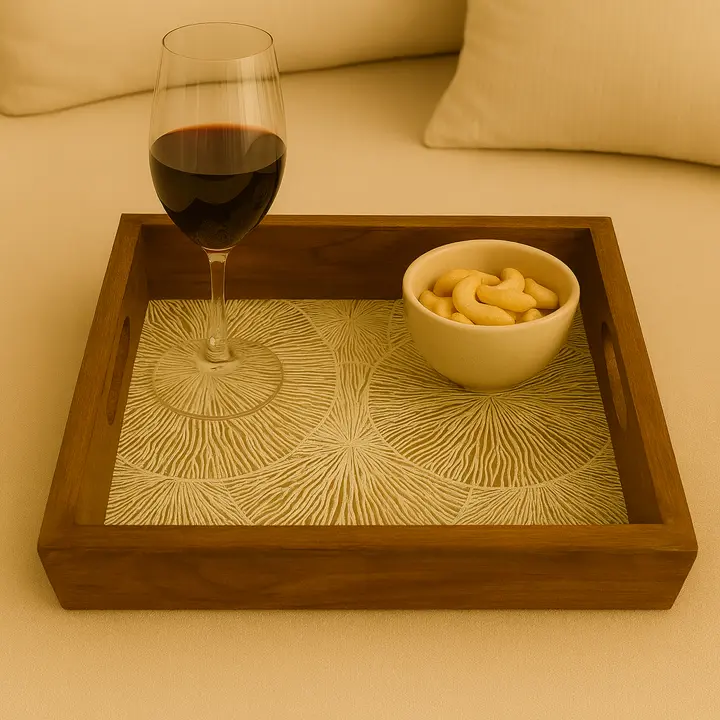 Organic Radial Pattern Wooden Serving Tray (14*10)