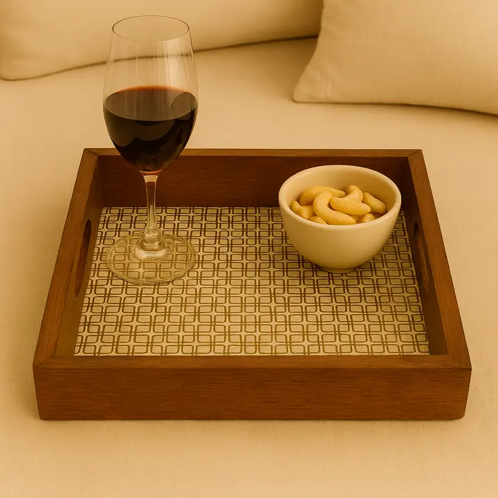 Mid-Century Modern Geometric Pattern Wooden Tray (14*10)